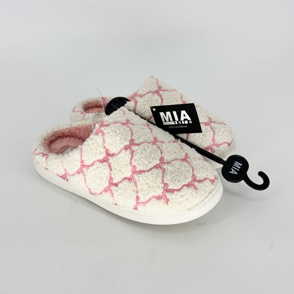 MIA Shoes - Mia Cozi Slipper Cream/Blush Pink Women Size 6 Faux Fur Slip On Lounge Warm